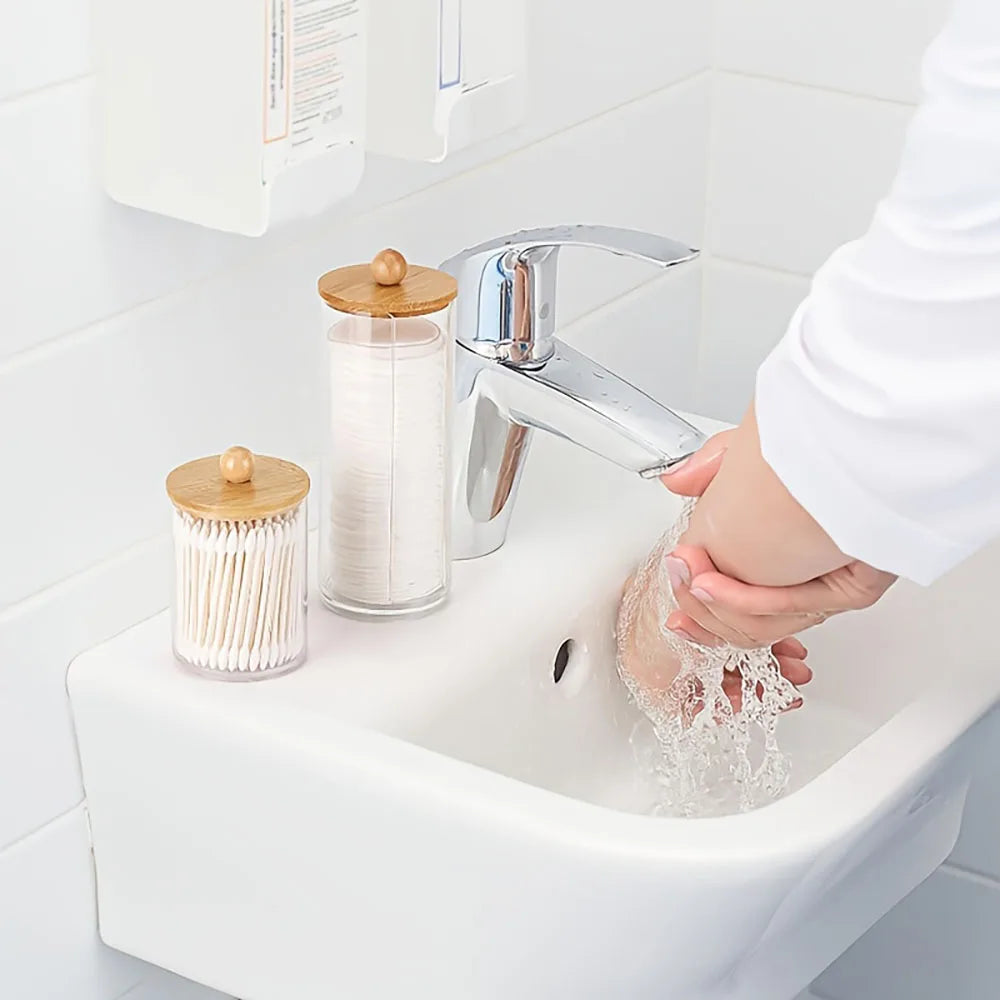 3-Pack Bathroom Cotton Swab Organizer – Dispenser & Storage Box for Cotton Balls, Rounds & Floss Picks
