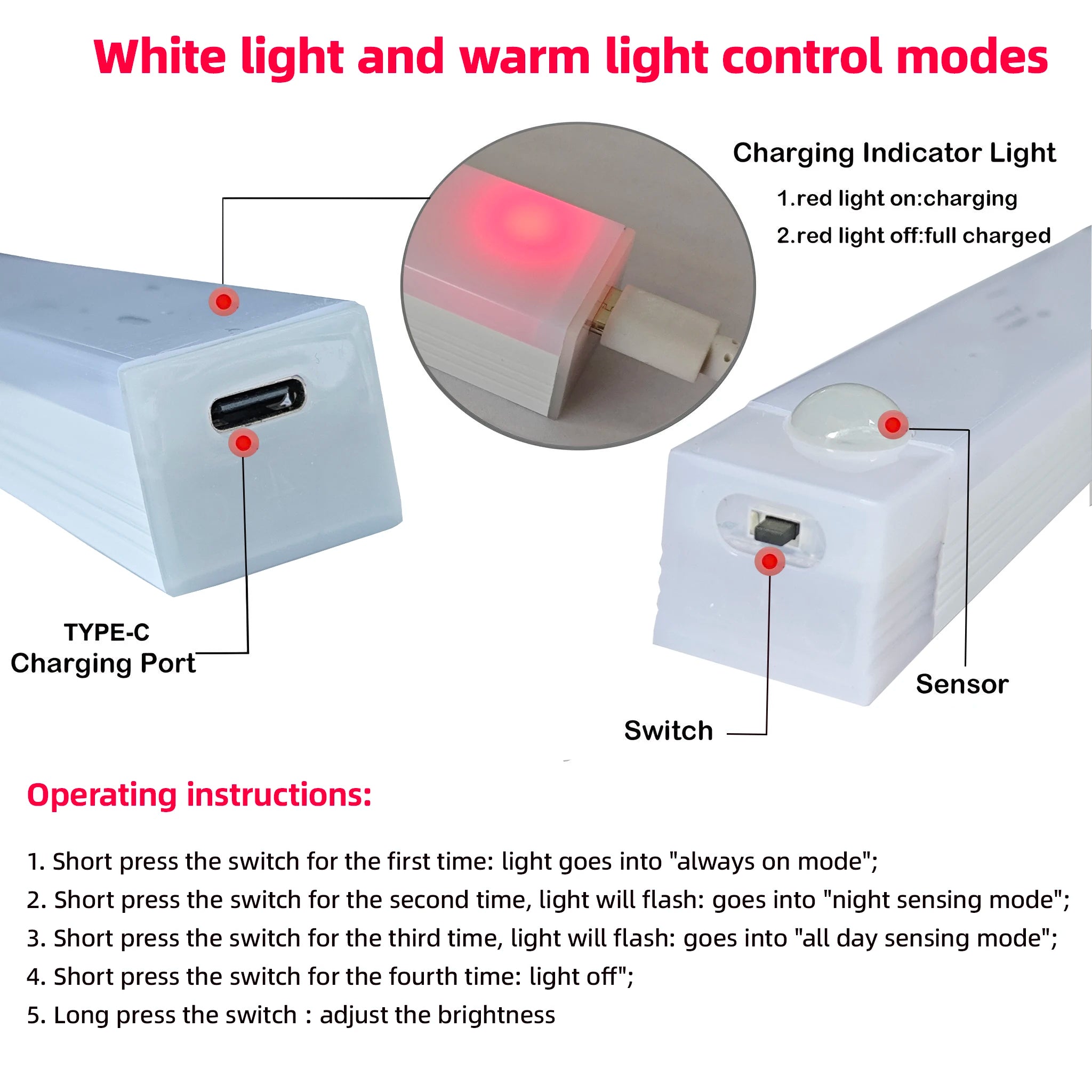 USB-C Rechargeable Motion Sensor Night Light – Wireless LED Lamp for Kitchen, Cabinet & Staircase
