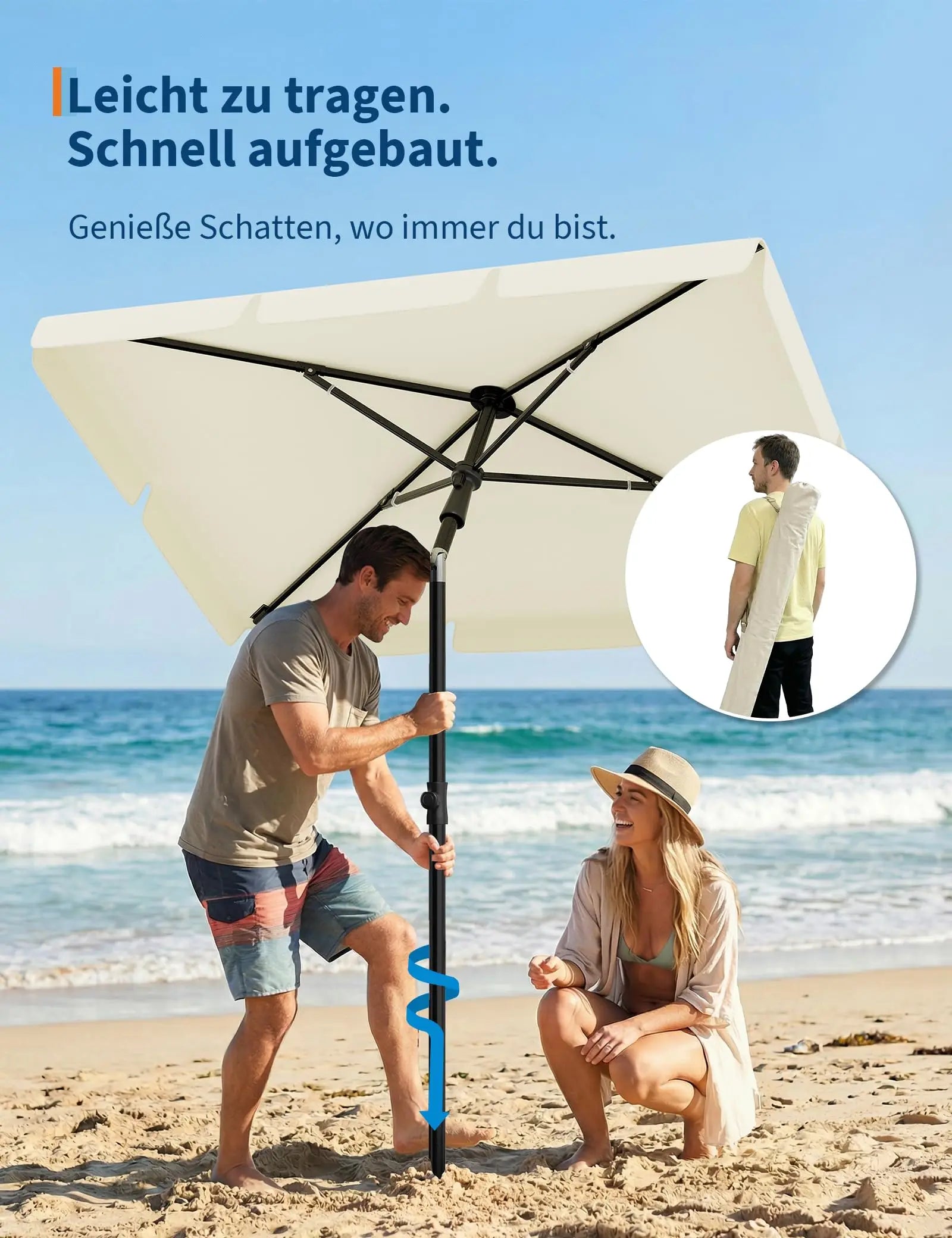 UPF 50+ Adjustable Beach Umbrella – 200x125cm Foldable Sun Shade with Carry Cover