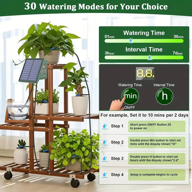 DIY Solar-Powered Automatic Drip Irrigation System – Self-Watering Kit for Raised Beds, Greenhouses & Balcony Plants