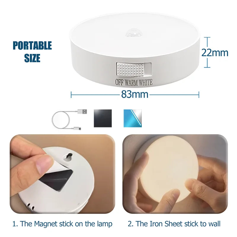 Motion Sensor Night Light – USB Rechargeable LED Lamp for Kitchen, Bedroom & Hallway