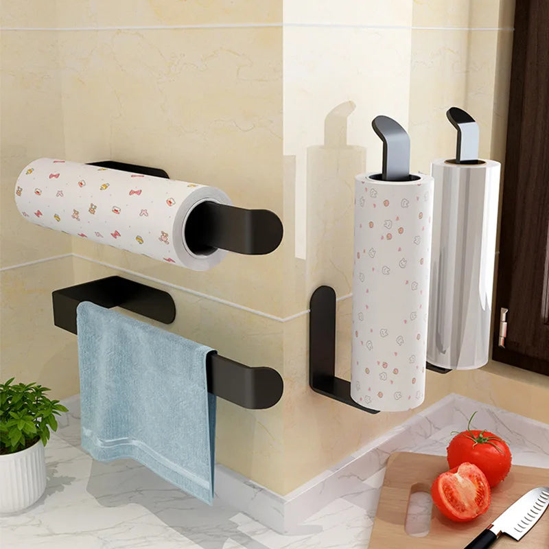 Self-Adhesive Wall-Mounted Tissue Holder – No-Drill Dual Toilet Paper & Hand Towel Organizer