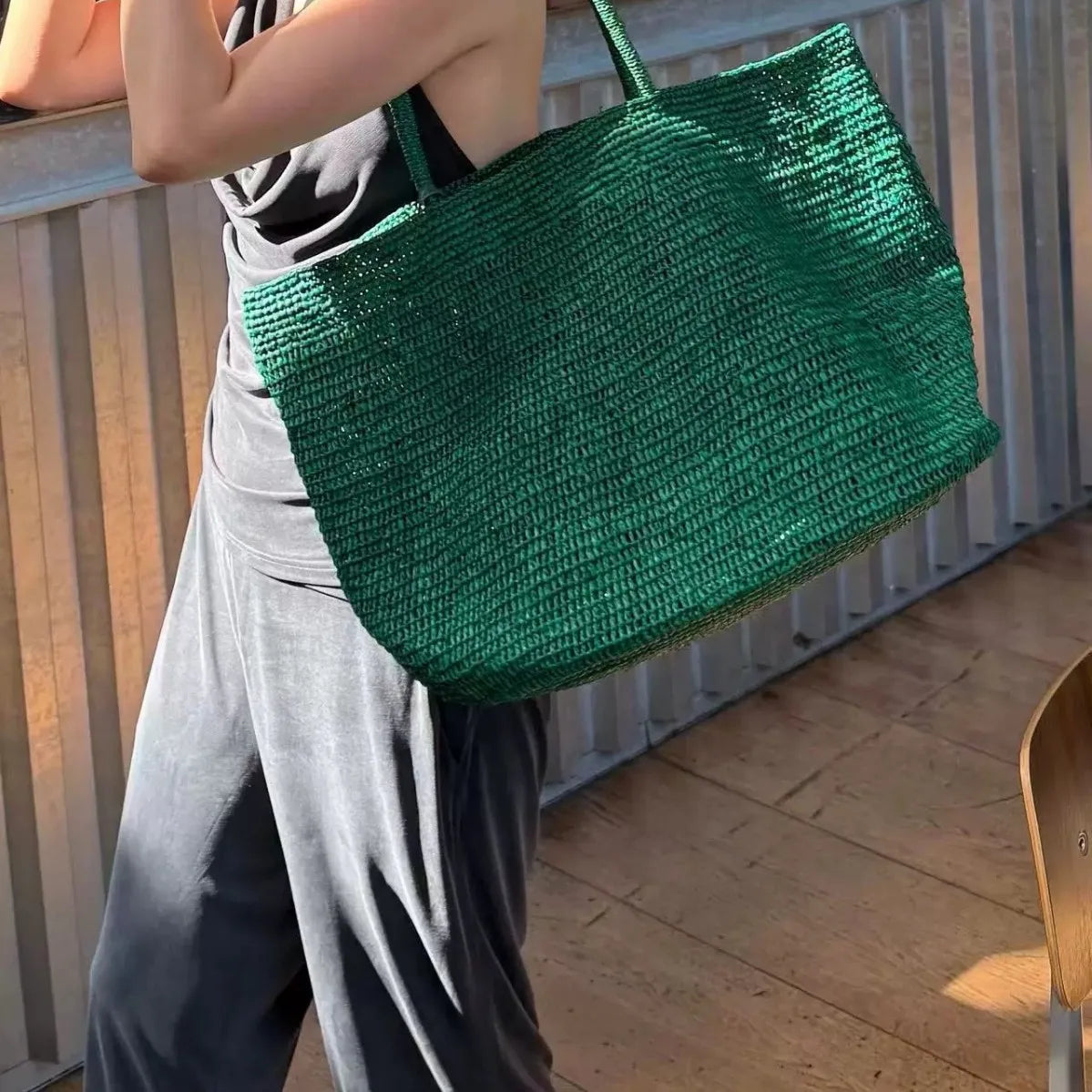 Large Handwoven Rattan Tote Bag – Natural Straw Beach Bag & Summer Shoulder Purse