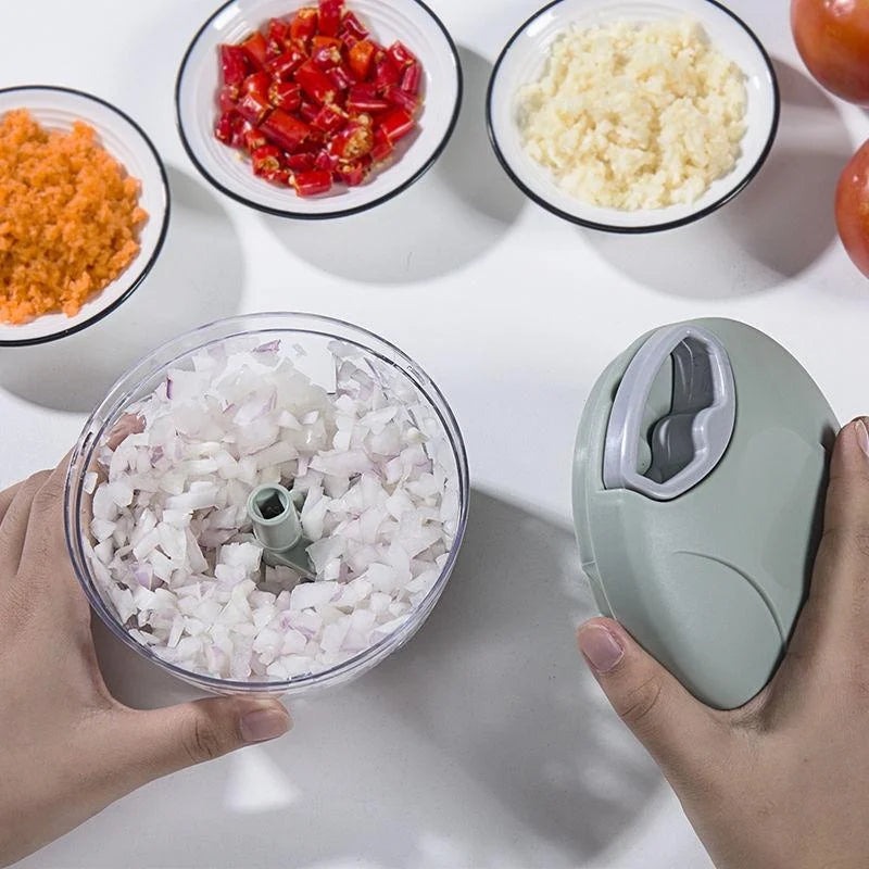 Manual Garlic Chopper & Vegetable Mincer – One-Press Rotate Crusher