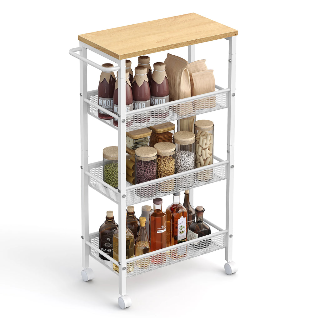 Narrow 4-Level Kitchen Rolling Cart – Steel Niche Shelf on Wheels, 22x45x77cm