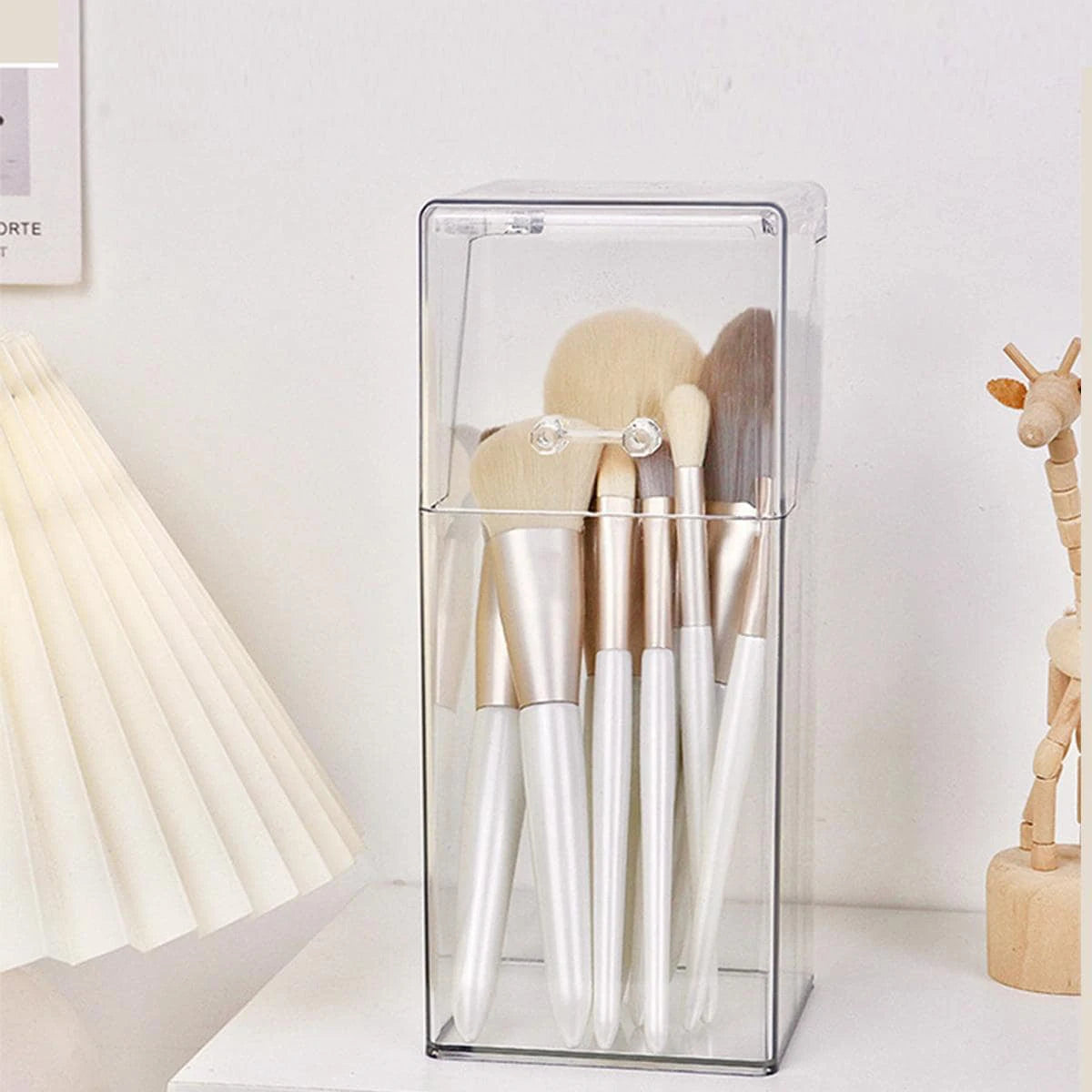 Clear Makeup Brush Storage Box – Transparent Organizer Rack for Vanity & Desk