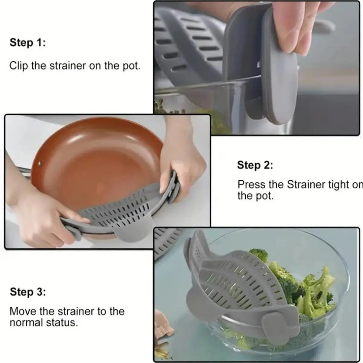 Adjustable Clip-On Pot Strainer – Universal Pasta & Vegetable Strainer for Pots, Pans & Bowls