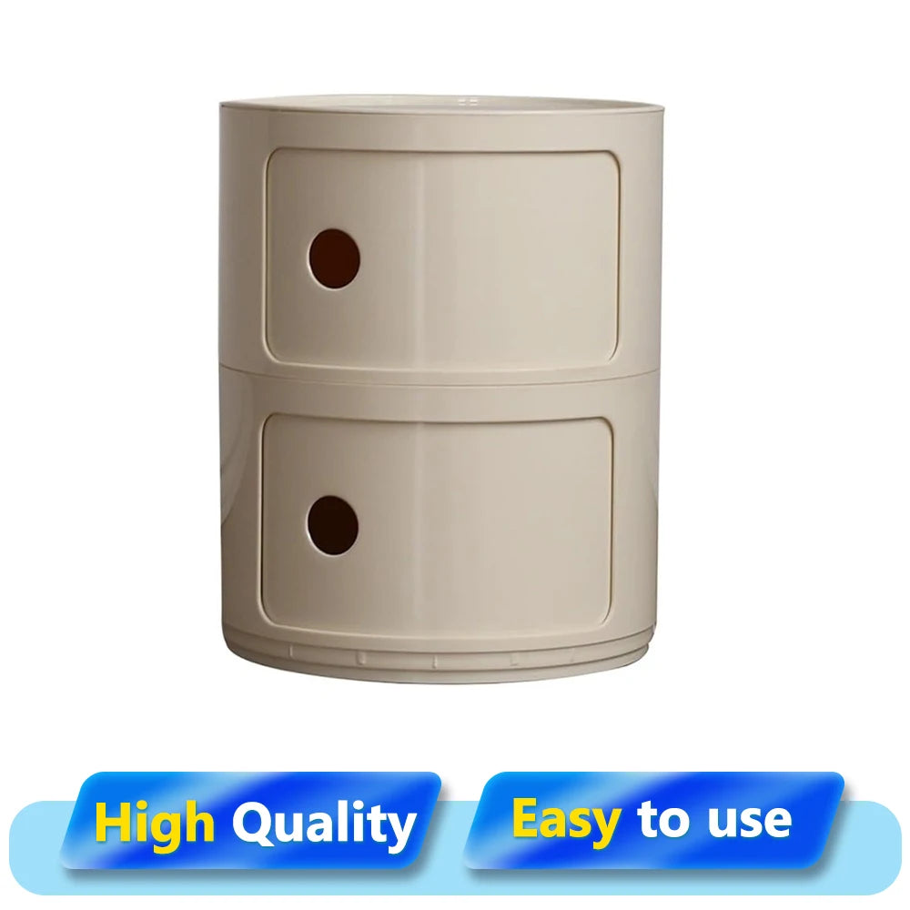 Round Bedside Nightstand with Drawers – Modern Multi-Layer Storage Cabinet