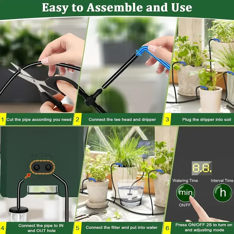 DIY Solar-Powered Automatic Drip Irrigation System – Self-Watering Kit for Raised Beds, Greenhouses & Balcony Plants