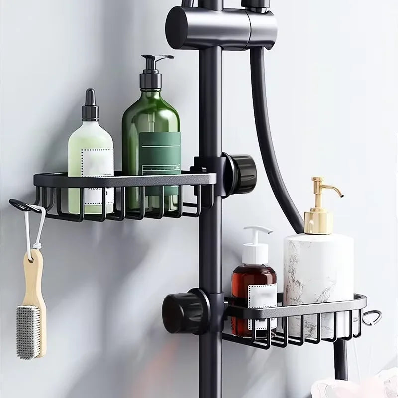Adjustable Aluminum Shower Shelf – No-Drill Wall Mount Basket for Bathroom & Kitchen