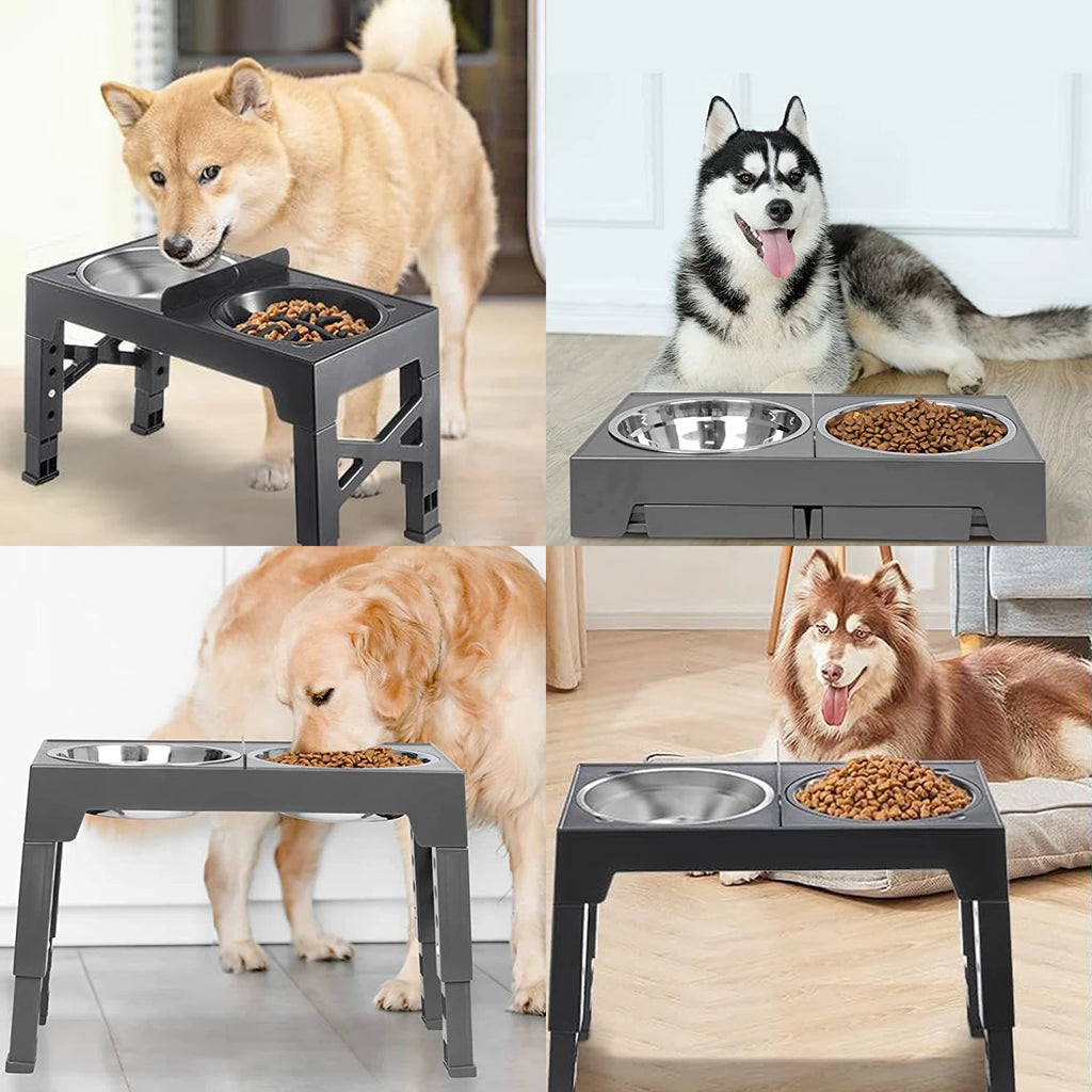 Adjustable Elevated Dog Bowls – Foldable Raised Feeder with Stainless Steel Bowls